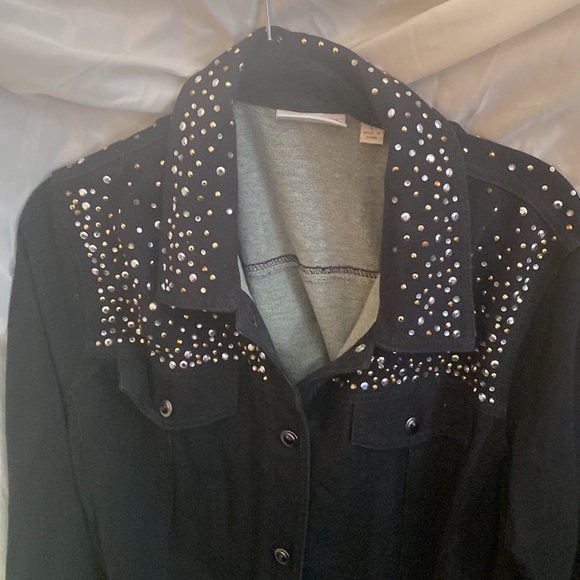 Quacker factory Black stretchable denim jacket size large LIKE NEW - Picture 2 of 8